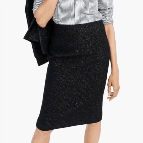 J Crew Women's size 4 Black wool cahmere Gold fleck knee length Pencil Skirt - Picture 1 of 13
